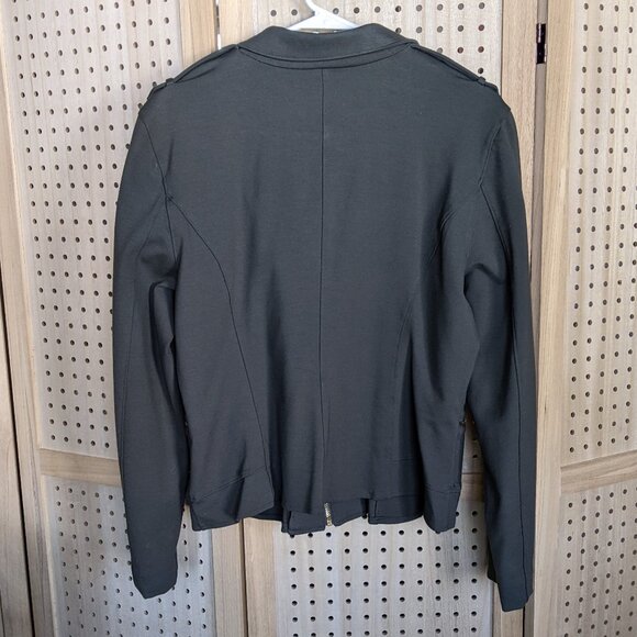 Andrew Marc khaki green jacket with gold accents, fitted, stretchy, flattering - Picture 2 of 10